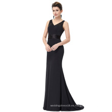 Starzz piso de longitud sin mangas con cuello en V vestido de encaje negro formal ST000083-1